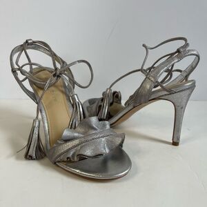 Marc Fisher Bamba Silver Ruffle Strappy Heels Size 6